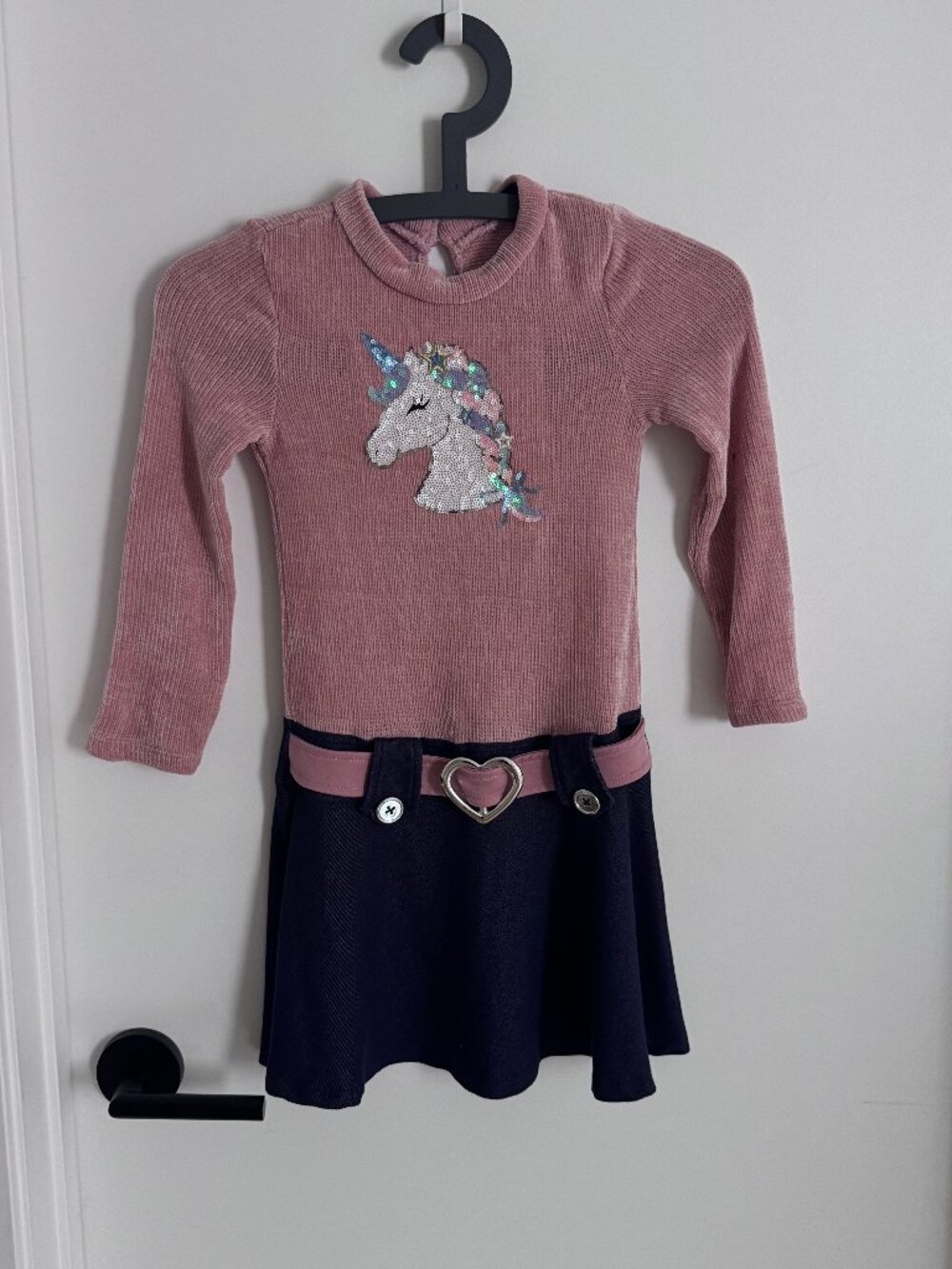 Zunie Girls Unicorn Sequin Dress Pink Navy Size 6